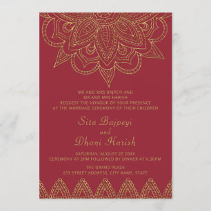Indiaas Rijk Rood Goud Mehndi Hindoe bruiloft Kaart