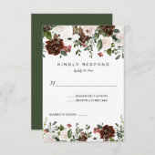 Indiaas Rood, Ivory, bosgroen, verticaal RSVP Kaartje (Voorkant / Achterkant)