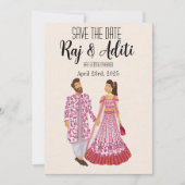 Indiaas Roze bruiloft geïllustreerd paar Save The Date (Voorkant)