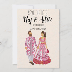 Indiaas Roze bruiloft geïllustreerd paar Save The Date