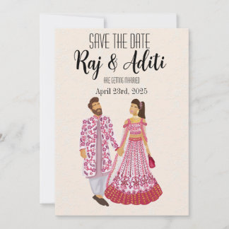 Indiaas Roze bruiloft geïllustreerd paar Save The Date