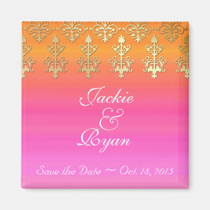 Indiaas Save the Date Wedding Pink Gold Oranje Magneet