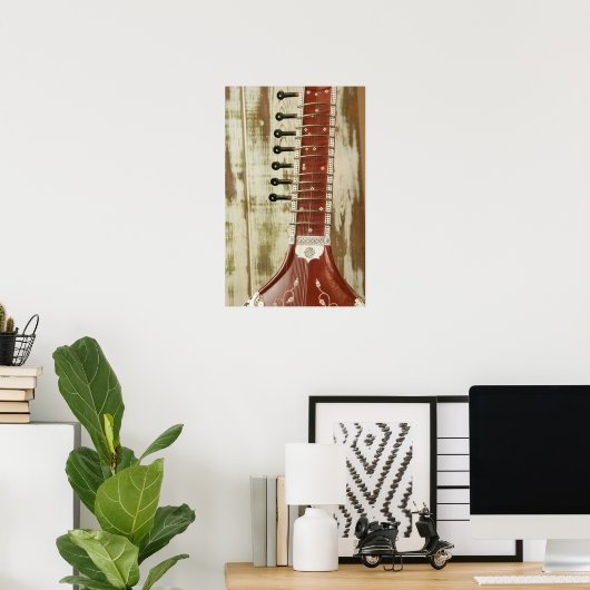 Indiaas Sitar String Instrument Poster (Thuiskantoor)