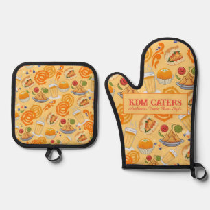 Indiaas Street Food Pattern Kleurrijke Feestelijke Ovenwant & Pannenlap Set