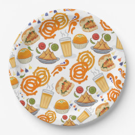 Indiaas Street Food Pattern Kleurrijke Feestelijke Papieren Bordje