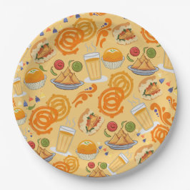 Indiaas Street Food Pattern Kleurrijke Feestelijke Papieren Bordje