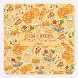 Indiaas Street Food Pattern Kleurrijke Feestelijke Vierkante Sticker