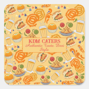 Indiaas Street Food Pattern Kleurrijke Feestelijke Vierkante Sticker