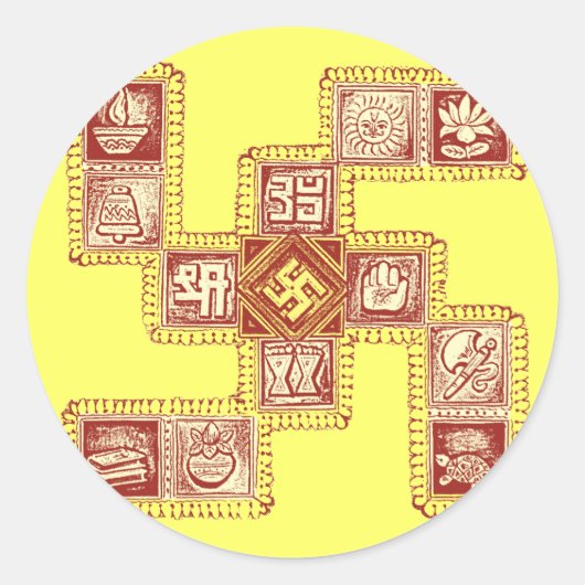 Indiaas traditioneel Swastika Ronde Sticker (Voorkant)
