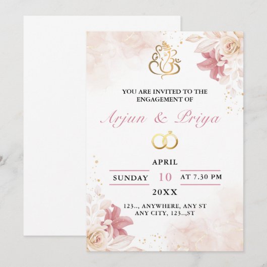Indiaas Verloving Uitnodiging Kaart, Ring Ceremoni (Voorkant / Achterkant)