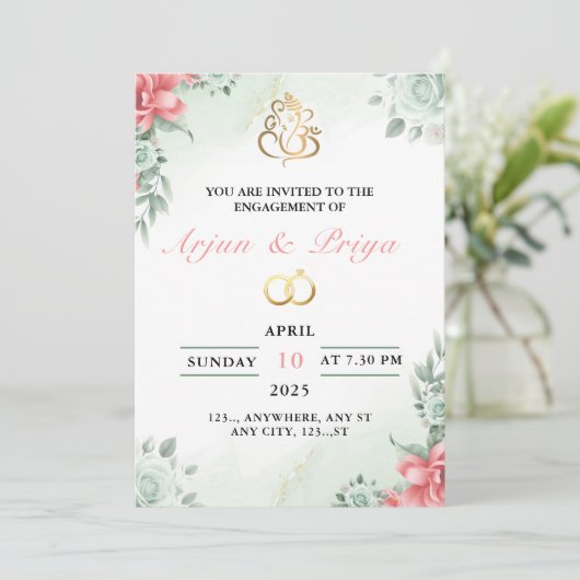 Indiaas Verloving Uitnodiging Kaart, Ring Ceremoni (Staand voorkant)