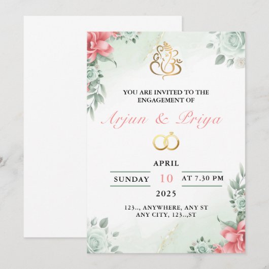 Indiaas Verloving Uitnodiging Kaart, Ring Ceremoni (Voorkant / Achterkant)