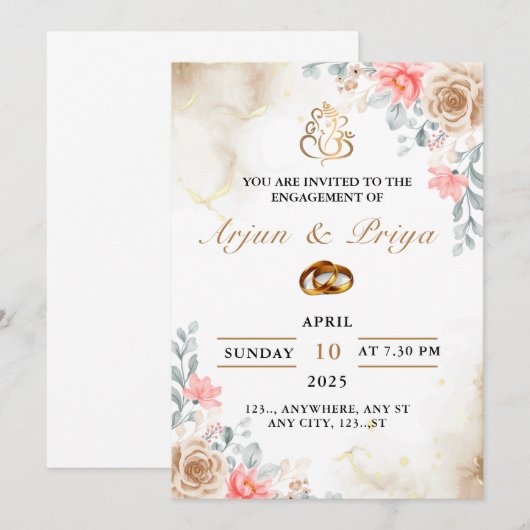 Indiaas Verloving Uitnodiging Kaart, Ring Ceremoni (Voorkant / Achterkant)
