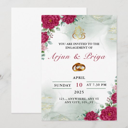 Indiaas Verloving Uitnodiging Kaart, Ring Ceremoni (Voorkant / Achterkant)