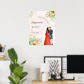 Indiaas verloving welkom bord poster (Thuiskantoor)