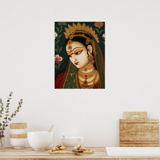  Indiaas vrouwelijk portret Pichwai Painting Poster (Keuken)