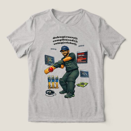 Indiaase software engineer codeur speelt cricket U Tri-Blend Shirt (Design voorkant)