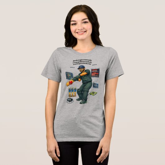 Indiaase software engineer codeur speelt cricket U Tri-Blend Shirt (Voorkant volledig)