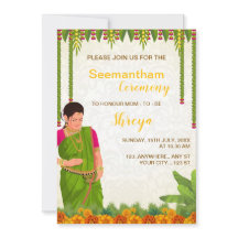 Indian Baby shower Invitation Kaart, Seemantham