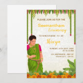 Indian Baby shower Invitation Kaart, Seemantham Kaart (Voorkant / Achterkant)
