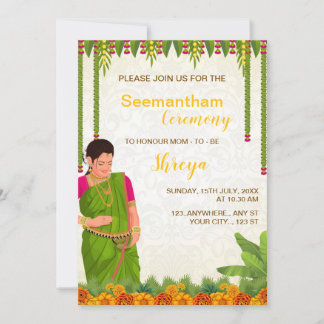 Indian Baby shower Invitation Kaart, Seemantham Kaart