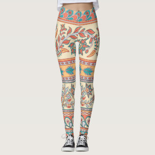 Indian Bloemen Grenzen Naadloos Patroon Leggings