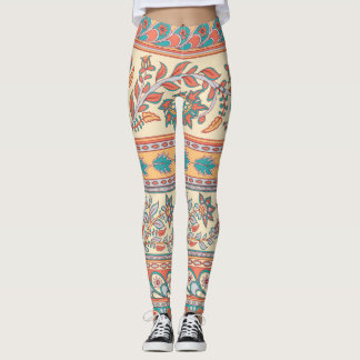 Indian Bloemen Grenzen Naadloos Patroon Leggings