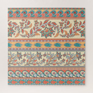 Indian Bloemen Grenzen Naadloos Patroon Legpuzzel