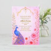 Indian Bride Mehndi Ceremony Pauw Bloemen Kaart (Staand voorkant)