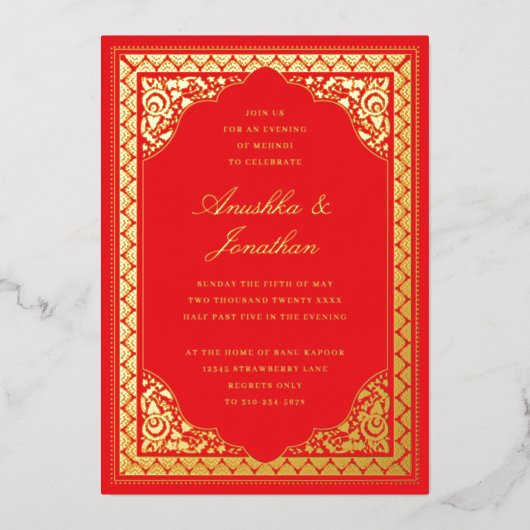 Indian Celebration Wedding Mehndi Party Gold Foil Folie Uitnodiging (Voorkant)