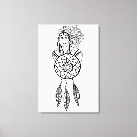 Indian Chief dream Catcher Native American Art Canvas Afdruk (Voorkant)