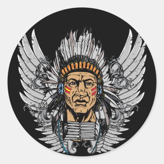 Indian Chief Wings Ronde Sticker (Voorkant)