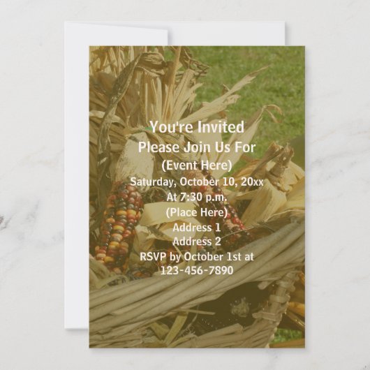 Indian Corn Wicker Basket Herfst Kaart (Voorkant)