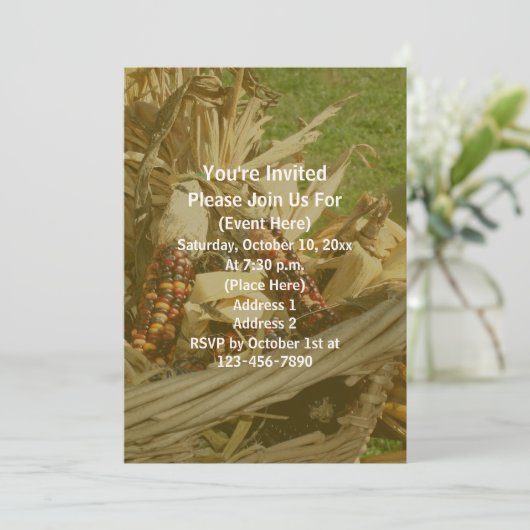 Indian Corn Wicker Basket Herfst Kaart (Staand voorkant)