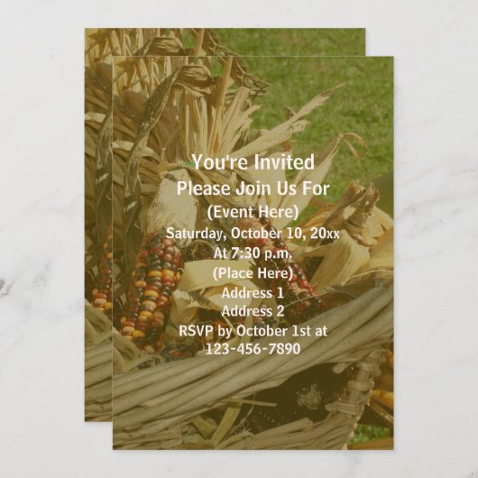 Indian Corn Wicker Basket Herfst Kaart (Voorkant / Achterkant)