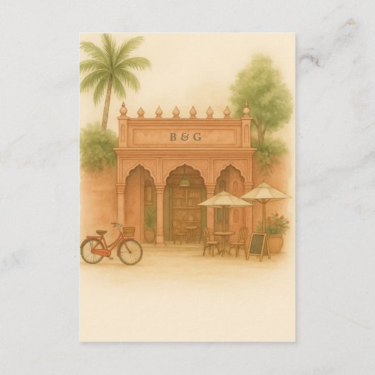 Indian Courtyard Destination bruiloft Escape Informatiekaartje (Achterkant)