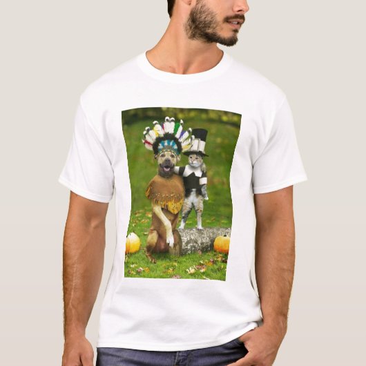 INDIAN DOG & PILGRIM CAT T-SHIRT (Voorkant)