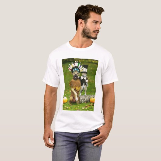 INDIAN DOG & PILGRIM CAT T-SHIRT (Voorkant volledig)