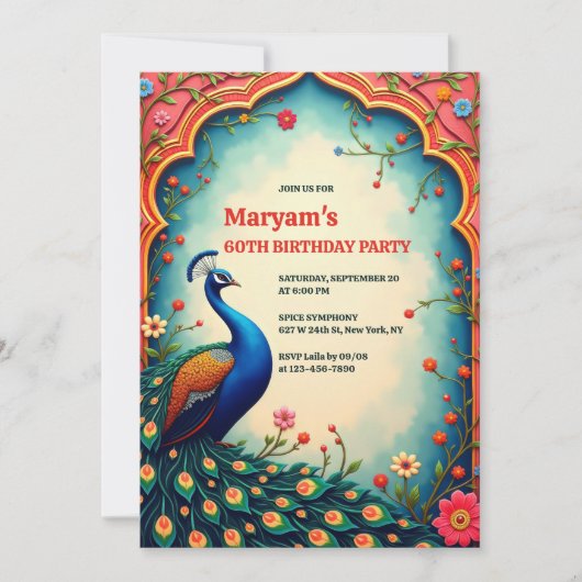 Indian Elegant Bloemen Pauw 60ste verjaardag Kaart (Voorkant)