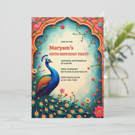 Indian Elegant Bloemen Pauw 60ste verjaardag Kaart (Staand voorkant)
