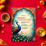 Indian Elegant Bloemen Pauw 60ste verjaardag Kaart<br><div class="desc">Eer een heilige mijlpaal met deze Indiase Shashtipoorthi 60th Birthday Invitation, met een koninklijke pauw, weelderige bloemranden en een traditionele boog geïnspireerd op Zuid-Aziatisch ontwerp. Perfect voor het vieren van Shashtipoorthi - de vereerde 60e verjaardag in de Indiase cultuur - deze uitnodiging brengt elegantie, erfgoed en vreugde samen in een...</div>