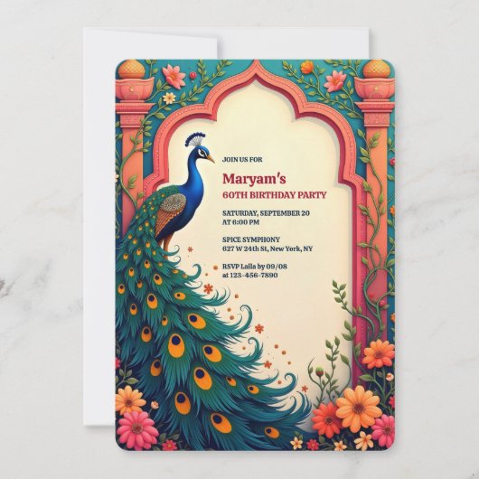 Indian Elegant Bloemenboog Pauw 60e verjaardag Kaart (Voorkant)