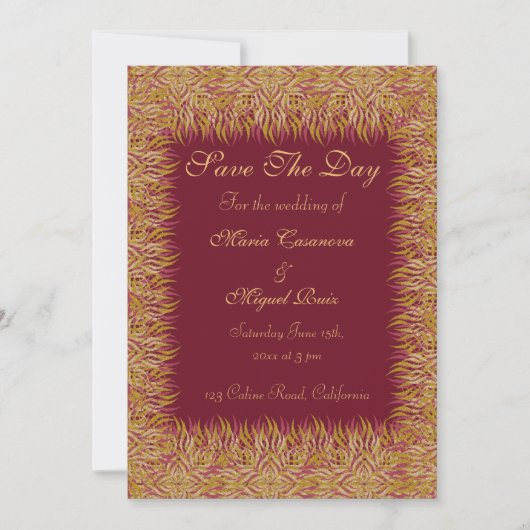 Indian elegant floral gold save the date (Voorkant)