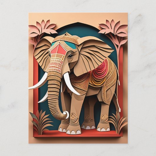 Indian Elephant 3D Paper Art Design T-shirt Briefkaart (Voorkant)