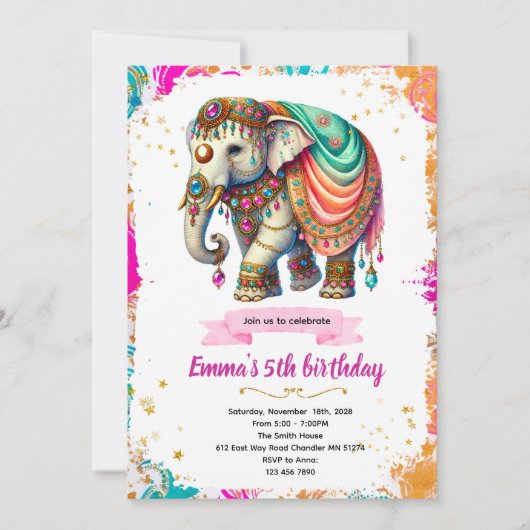 Indian Elephant Party Invitation Kaart (Voorkant)