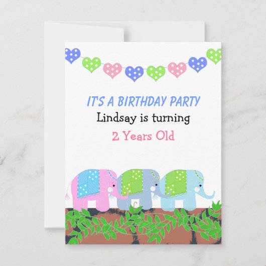 Indian Elephants Birthday Invitation Kaart (Voorkant)