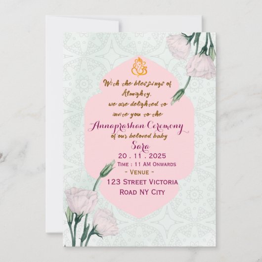 Indian First Rice Feeding Ritual Invitation Card Kaart (Voorkant)