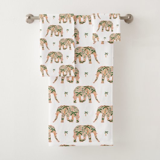 Indian Floral Paisley Ornate Elephants Bad Handdoek (Insitu)