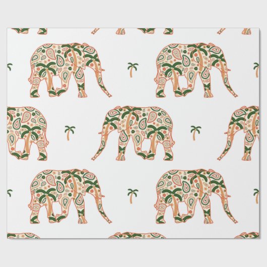 Indian Floral Paisley Ornate Elephants Cadeaupapier (Vlak)