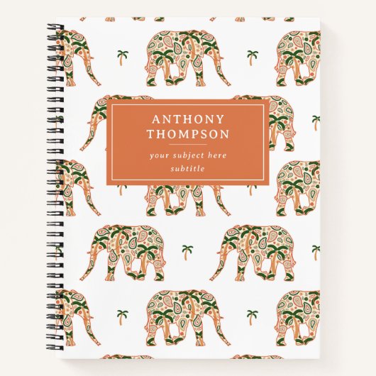 Indian Floral Paisley Ornate Elephants Custom Name Notitieboek (Voorkant)